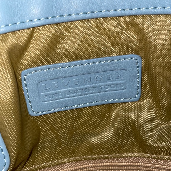 Levenger periwinkle blue leather tote with shoulder straps - Picture 3 of 10